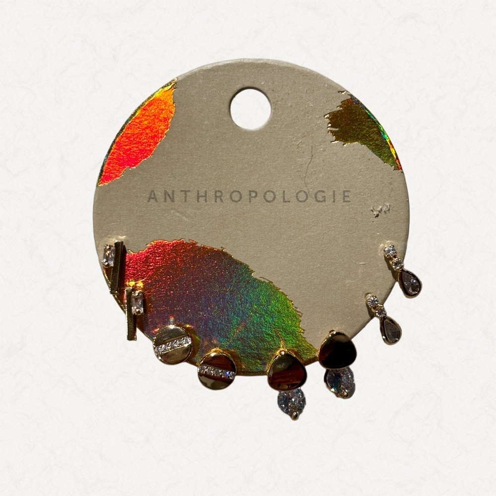 Anthropologie Gold Mixed Shape Crystal Earrings Set NWT